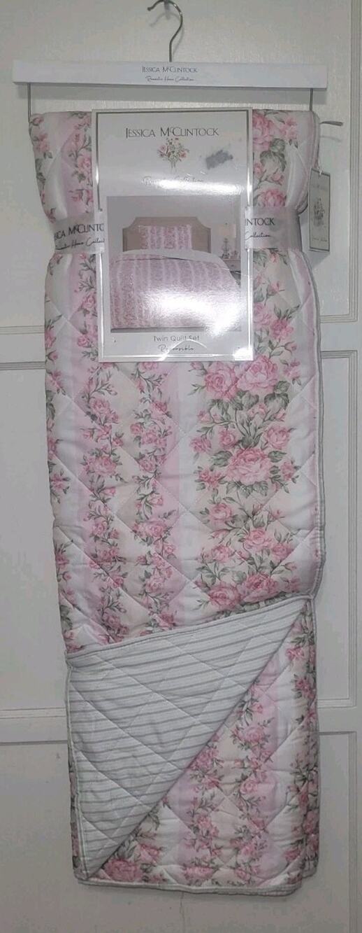 Jessica McClintock Romantic Home Collection Twin Quilt Set, Pink & White Roses